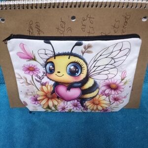 Cute Bee Floral Cosmetic Pouch Makeup Bag